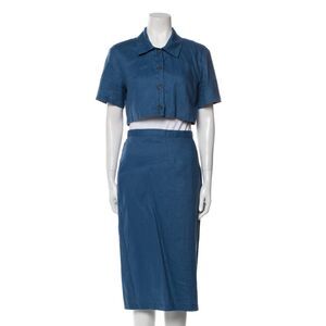Reformation Two Piece Linen Skirt Set Lansby Blue Size 4 S